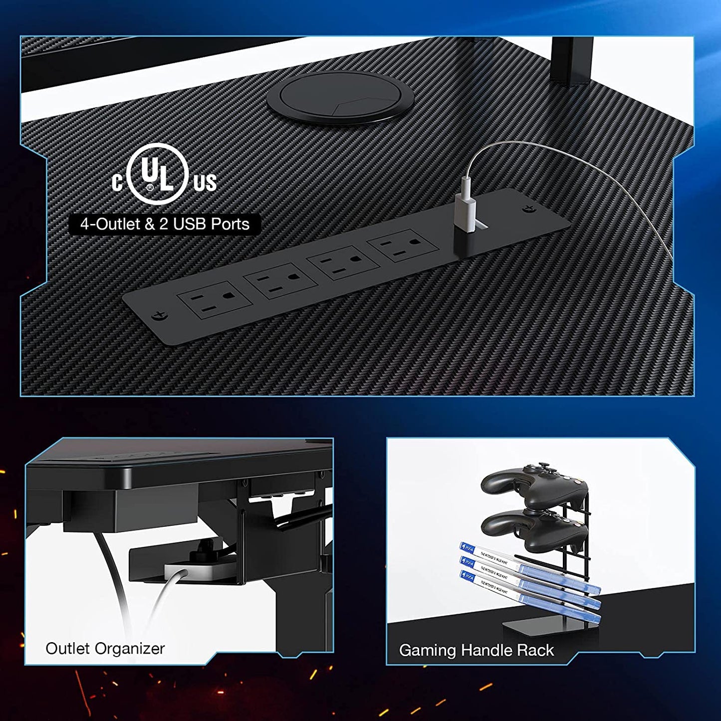 Ergonomic Gaming Table with Monitor Stand